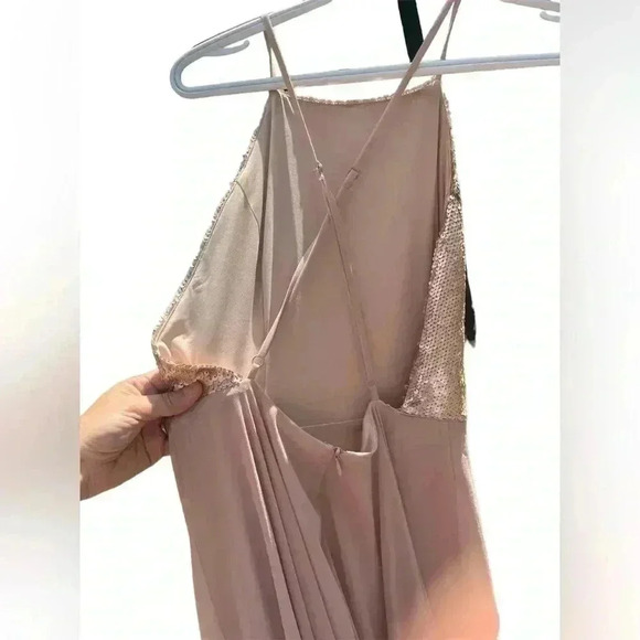 Lulu’s blush/champagne backless maxi dress with sequins on bodice. Size Medium - Picture 7 of 11
